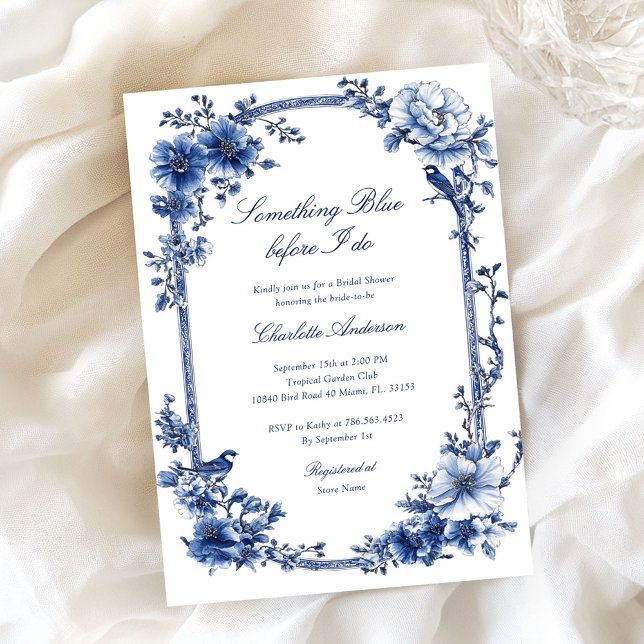Invitación Algo Azul Vintage Floral Bridal Shower (Subido por el creador)