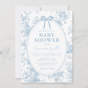 Invitación Algo Azul Vintage Floral Toile Baby Shower