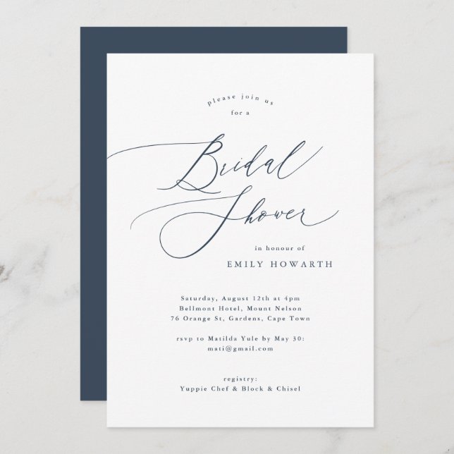 Invitación Algo Blue Eleggraphy Bridal Shower (Anverso / Reverso)