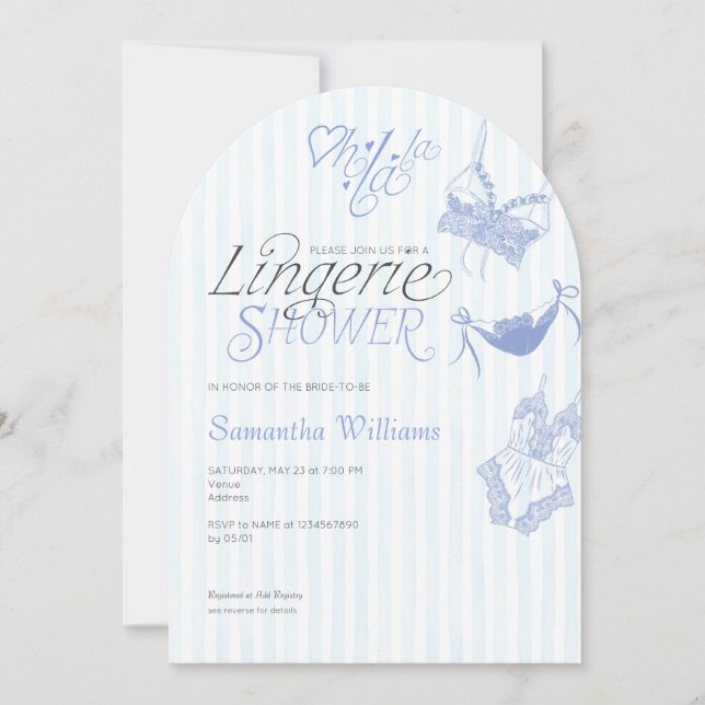 Invitación Algo Blue Preppy Lace Lingerie Brillante Ducha (Anverso)