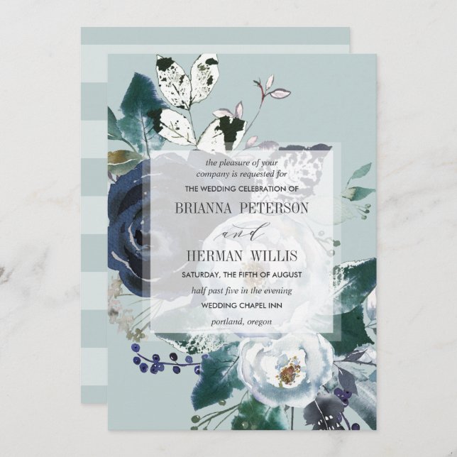 Invitación Algo boda de flores de Moda Blue Boho (Anverso / Reverso)