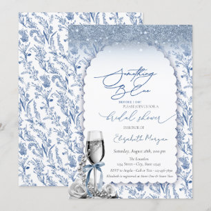 Invitación Algo de Blue Bow Purpurina Champagne Wildflower