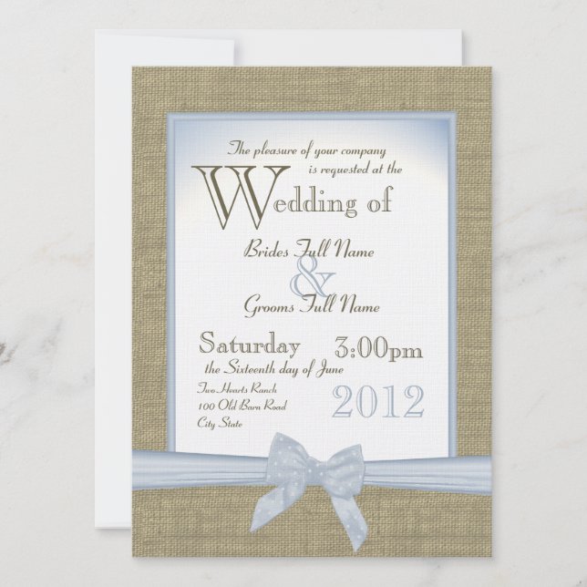 Invitación Algo de Blue Burlap y Bow Country Wedding (Anverso)