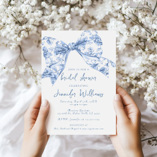 Invitación Algo de Blue Toile Bow Coquette Bridal Shower