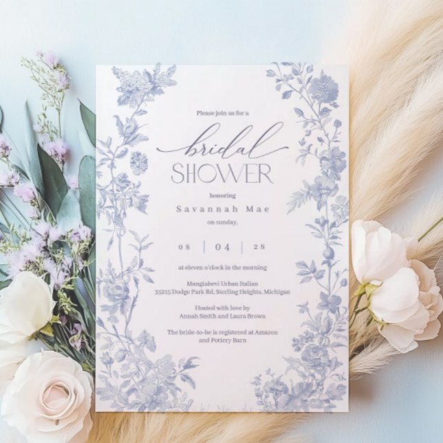 Invitación Algo de Blue Toile Bridal Shower Invite | Delft (Subido por el creador)