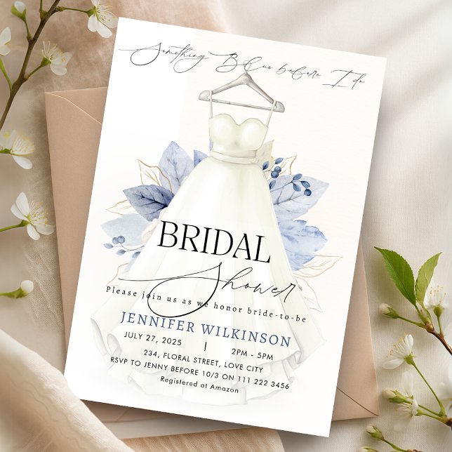 Invitación Algo de Boda azul vestido vestido vestido traje de (Something Blue Wedding Gown Dress Bridal Shower Invitation)