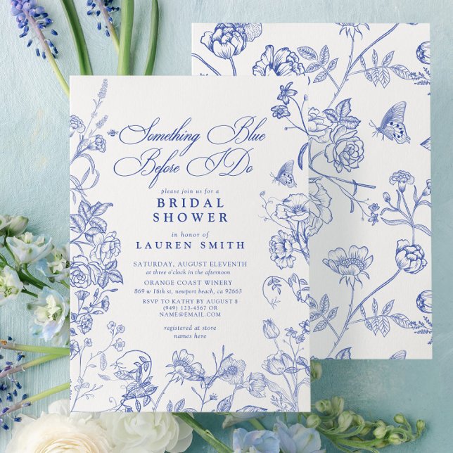 Invitación Algo de ducha azul victoriana floral nupcial (Subido por el creador)