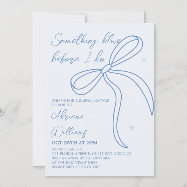 Invitación Algo de ducha de novia azul Bow (Anverso)