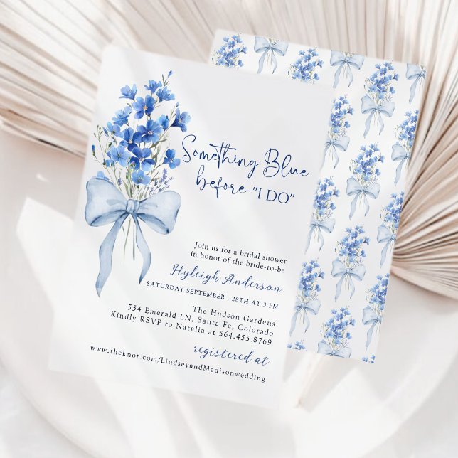 Invitación Algo de ducha de novia de cinta azul | Azul turbio (Subido por el creador)