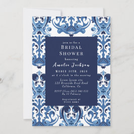 Invitación Algo de estilo chinoiserie azul Ducha de novia