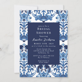 Invitación Algo de estilo chinoiserie azul Ducha de novia