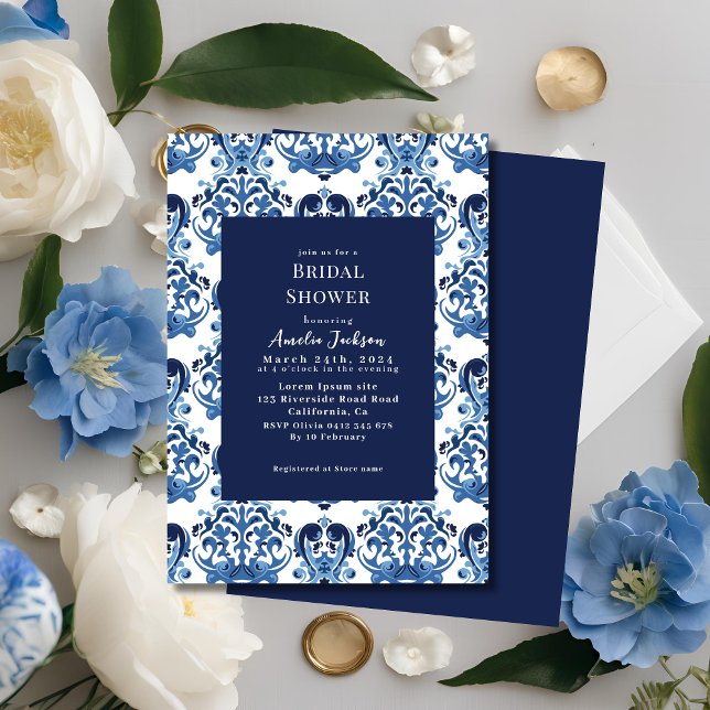 Invitación Algo de estilo chinoiserie azul Ducha de novia (Subido por el creador)