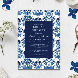 Invitación Algo de estilo chinoiserie azul Ducha de novia I
