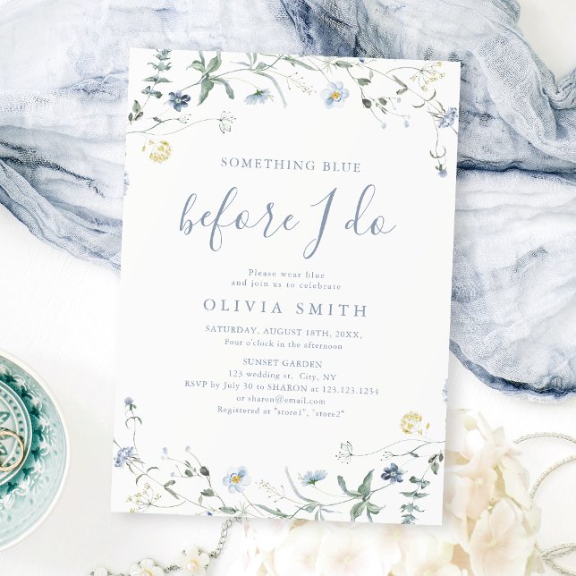 Invitación Algo de la ducha nupcial de Boho Blue Wildflower (Something Blue Wildflower Boho Bridal Shower Invitation)
