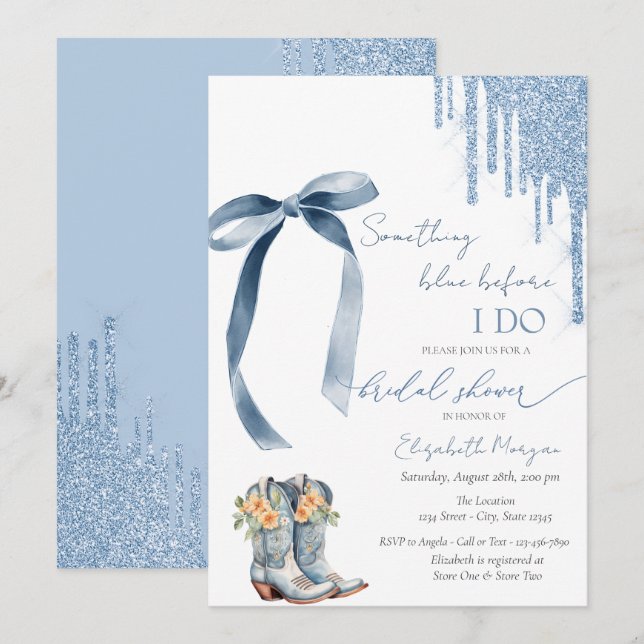 Invitación Algo de Purpurina de barro azul gotea botes de vaq (Anverso / Reverso)