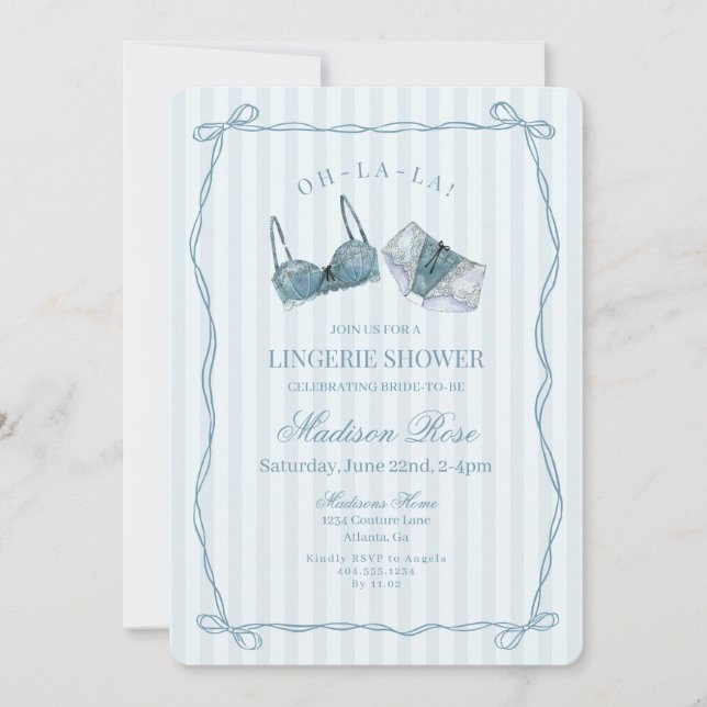 Invitación Algo de Ropa Interior de Encaje Azul para Ducha (Anverso)