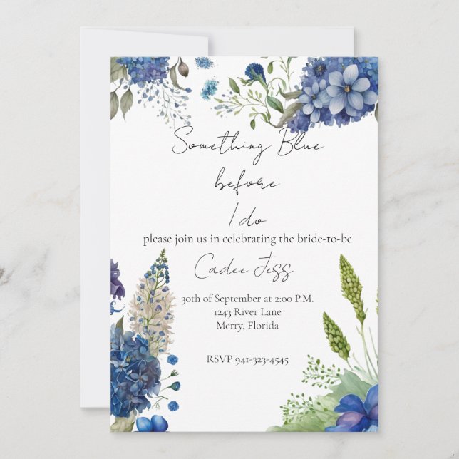 Invitación Algo de una ducha azul de novia invitada (Anverso)