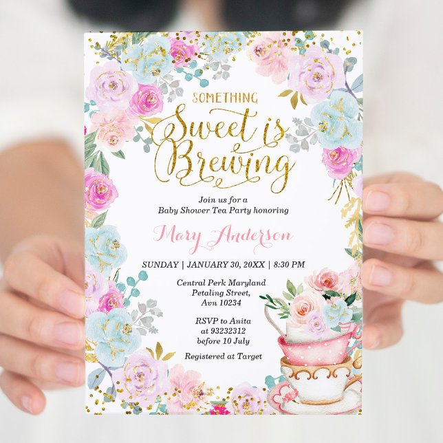 Invitación Algo dulce es preparar Baby Shower Fiesta de té (Subido por el creador)
