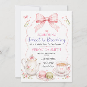 Invitación Algo Dulce se Está Preparando Pink Bow Baby Shower