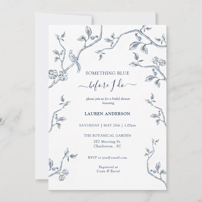 Invitación Algo Floral Azul Azul Ducha de novia (Anverso)