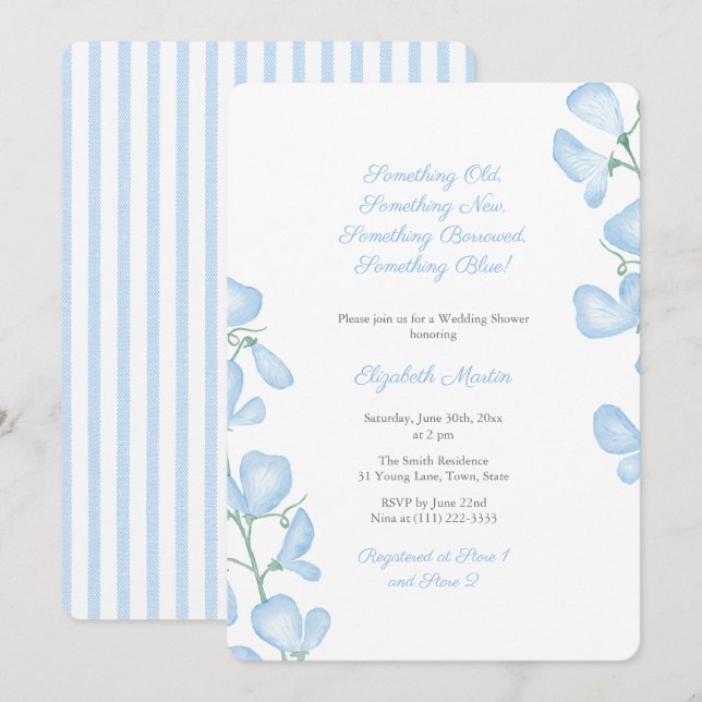 Invitación Algo Floral Azul Verano Floral Bridal Shower Fiest (Anverso / Reverso)