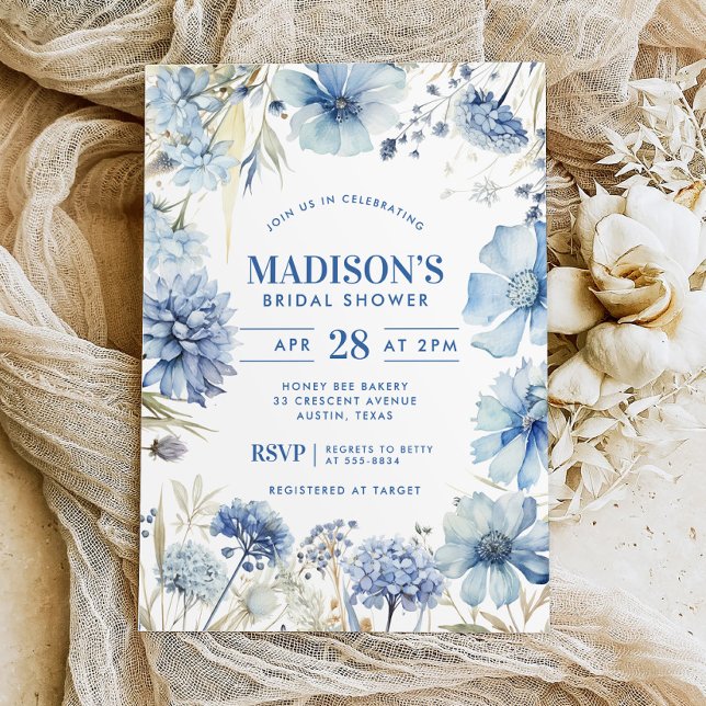 Invitación Algo Floral Floral Azul Floral Ducha de novia (Subido por el creador)