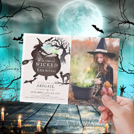 Invitación Algo Mal Preparando Halloween Cumpleaños Rosa