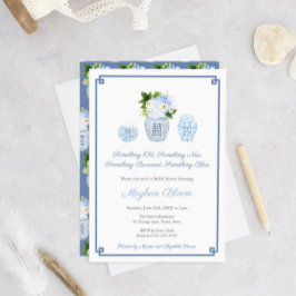 Invitación Algo nuevo y viejo, ducha azul de novia endeudada