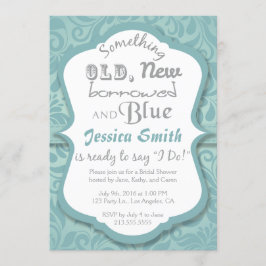 Invitación Algo nuevo y viejo, endeudado y ducha de novia azu