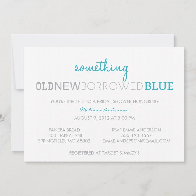 Invitación Algo viejo, nuevo, prestado, azul (Anverso)