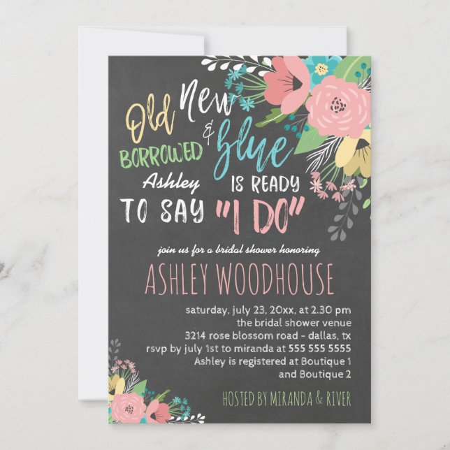 Invitación Algo viejo y nuevo que hago Chalkboard Brillante D (Anverso)