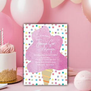Invitación Algodón de Azúcar Puntos de Acuarela Cumpleaños Ca