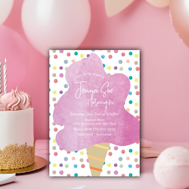 Invitación Algodón de Azúcar Puntos de Acuarela Cumpleaños Ca (Subido por el creador)