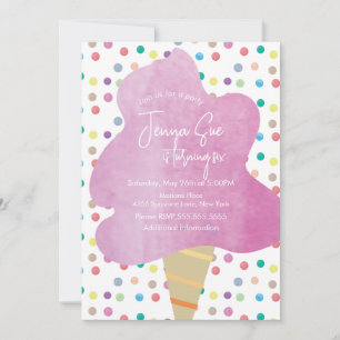 Invitación Algodón de Azúcar Puntos de Acuarela Cumpleaños Ca