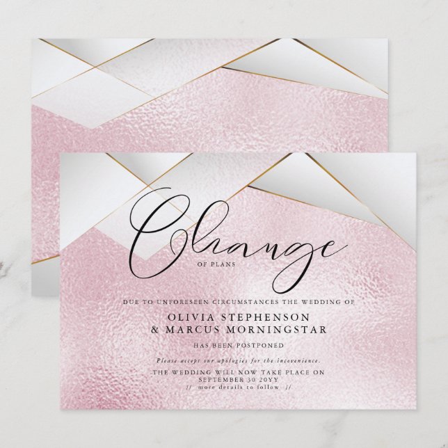 Invitación Algodón de Azúcar Rosa Perla Facetas Boda Pospuest (Anverso / Reverso)