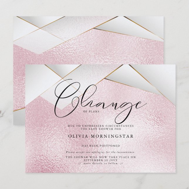 Invitación Algodón de Azúcar Rosa Perlas Facetas Aplazamiento (Anverso / Reverso)