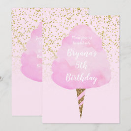 Invitación Algodón de azúcar rosa y Confeti dorado Fiesta de