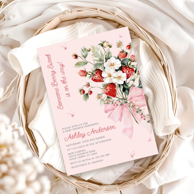 Invitación Alguien Berry Sweet Modern Pink Bow Baby Shower (Subido por el creador)