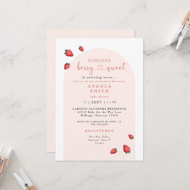 Invitación Alguien Berry Sweet Rubor Baby Shower (Anverso/Reverso In Situ)