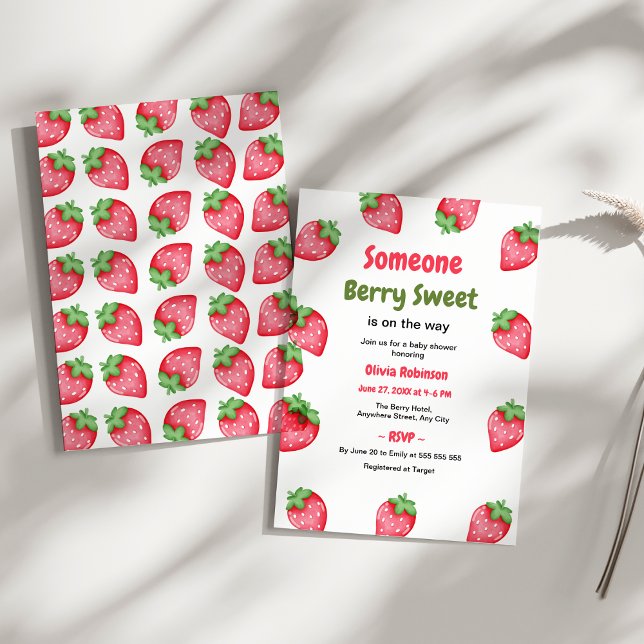 Invitación Alguien Berry Sweet Strawberry Baby Shower (Someone Berry Sweet Strawberry Baby Shower Invitation )