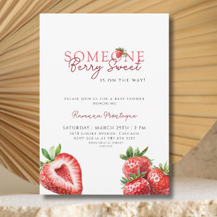 Invitación Alguien Fresa Dulce Elegante Baby Shower