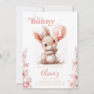 Invitación Algún conejito cumple 1 Cumpleaños de niña rosa