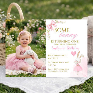 Invitación Algún Conejito Cumple Un Año Bailarina Coqueta Ros