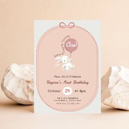 Invitación Algún Conejito Cumple Un Año Conejito de lazo Rosa