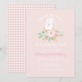 Invitación Algún conejito cumple un año Floral Primer Cumplea