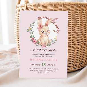 Invitación Algún Conejito en Camino Arco Floral Rosa Cumpleañ