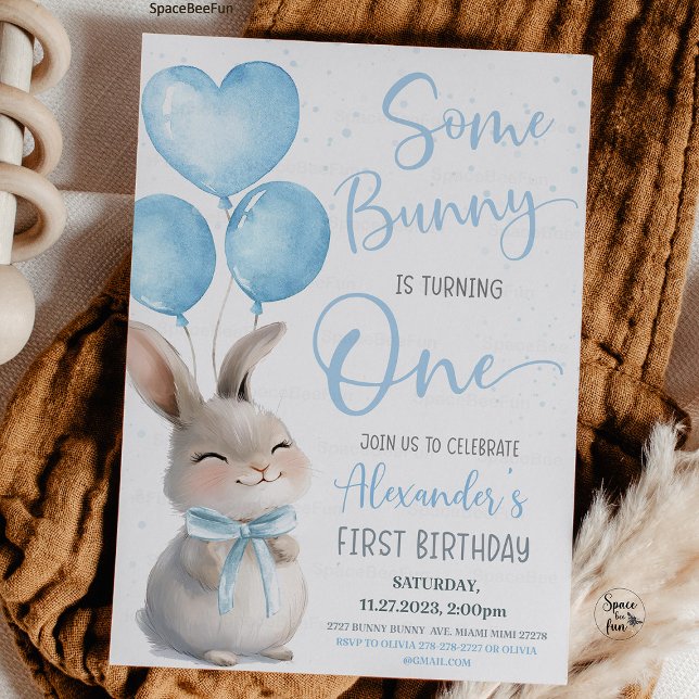 Invitación Algún Conejito es un Conejito del Arco 1er Cumplea (Some Bunny is One, 1st Birthday Invitation, Bow Bunny Birthday, Bunny Theme Party, First Birthday Gi)