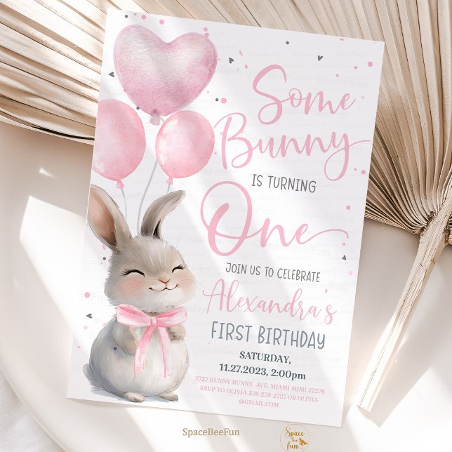 Invitación Algún Conejito es un Primer Cumpleaños de Conejito (Some Bunny is One, 1st Birthday Invitation, Bow Bunny Birthday, Bunny Theme Party, First Birthday Gi)