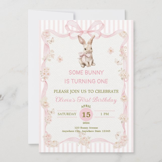 Invitación Algún Conejito es Uno: Cumpleaños Primero de Conej (Anverso)