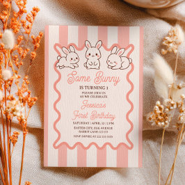 Invitación Algun Conejito Rosa Pastel de Pascua Cumpleaños 1